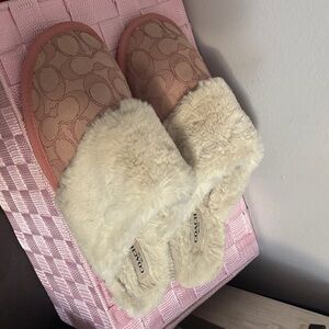 Coach Pink and Cream Cozy Slippers